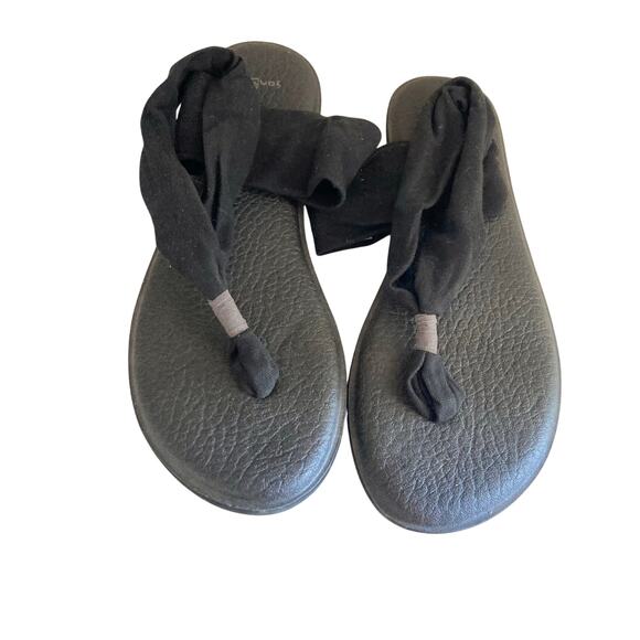 Sanuk Yoga Sling Black Sandals Size 10 Women’s Thong Flip Flop Casual Flat - Picture 1 of 5